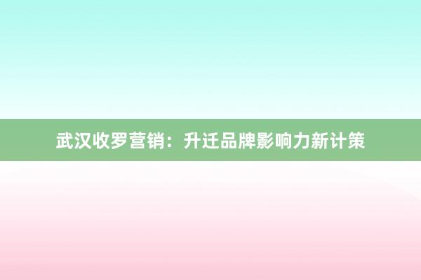 武汉收罗营销：升迁品牌影响力新计策
